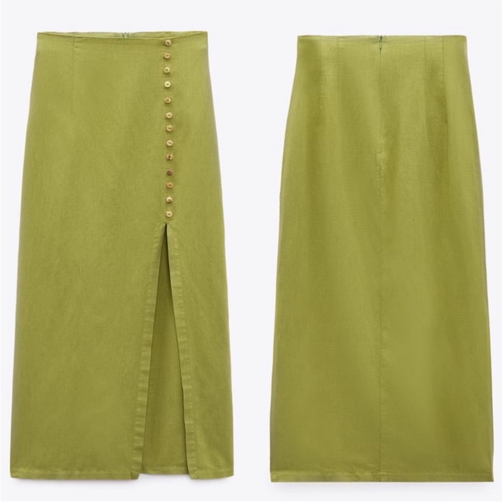 Zara limited edition pure linen cotton blend buttoned slit midi skirt - Picture 5 of 5